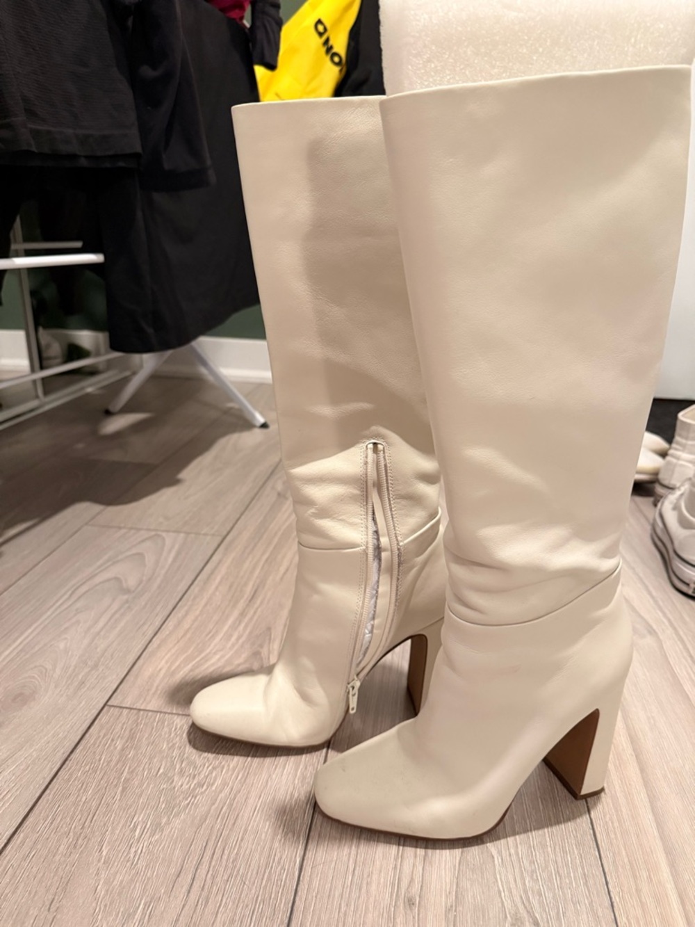 Aldo Cream Knee-High Block Heel Boots